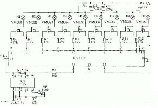 場效應(yīng)管驅(qū)動的定時閃光電路圖